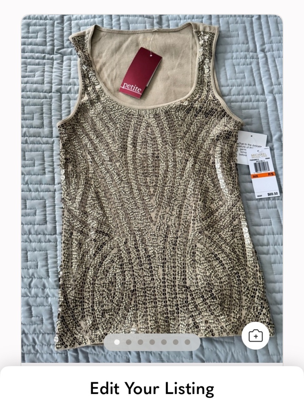 NWT, Michael Kors Gold Sequin Sleeveless Tank Top